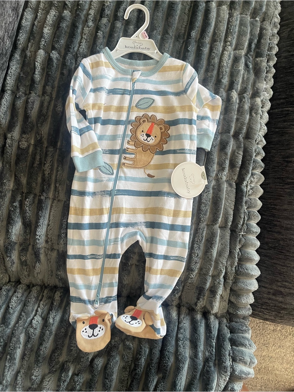 Koolaburra Baby Blue & Tan Striped Lion One-Piece